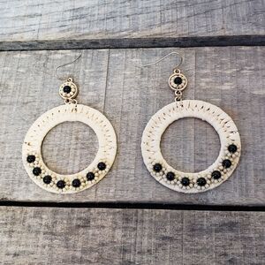 FRENCH HOOK Raffia Wrapped Beaded Earrings